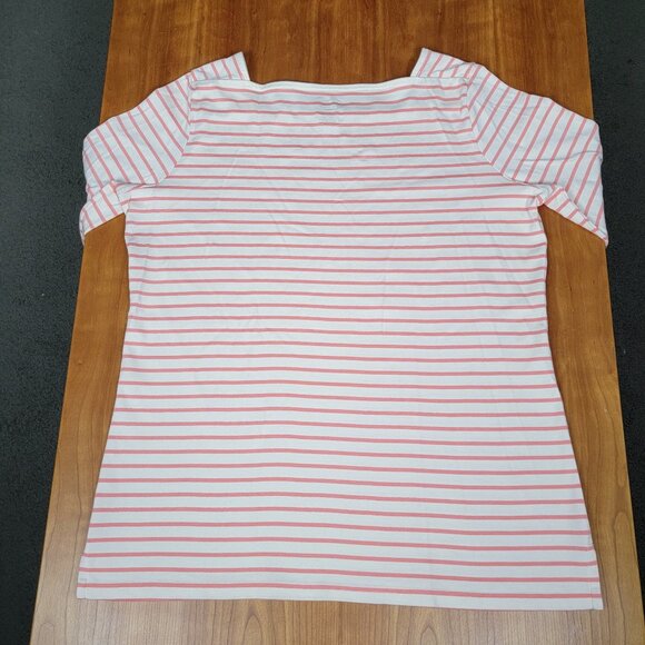 L.L. Bean Supima Cotton Peach White Striped Long Sleeve Square Neck Top - L - Picture 4 of 8